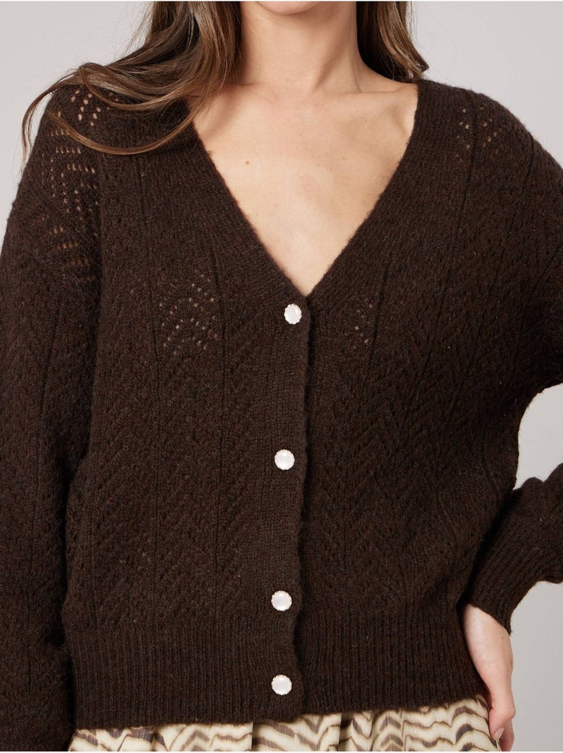 Gilet femme en maille ajourée 'deeluxe' Marron - Kiabi