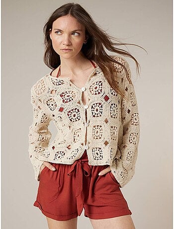 Gilet femme en maille crochet 'Deeluxe'