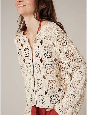 Gilet femme en maille crochet 'Deeluxe'