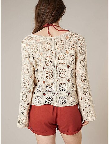 Gilet femme en maille crochet 'Deeluxe'