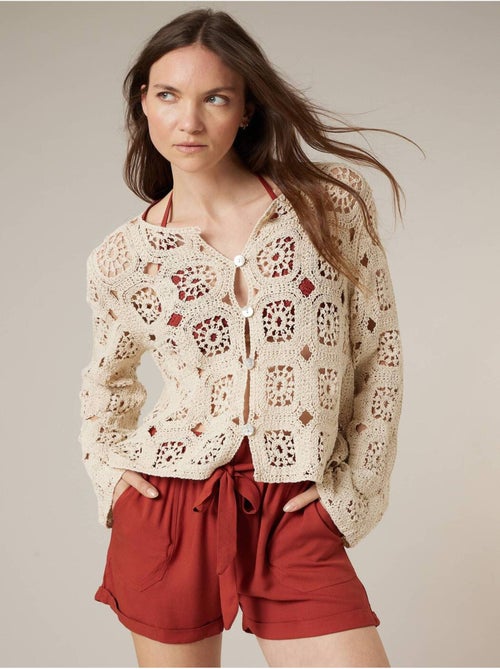 Gilet femme en maille crochet 'Deeluxe' - Kiabi