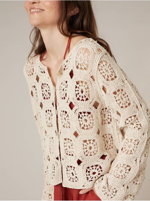 Gilet femme en maille crochet 'Deeluxe' - Kiabi