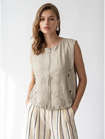 Gilet femme en popeline tissée, fermeture zippée mixray