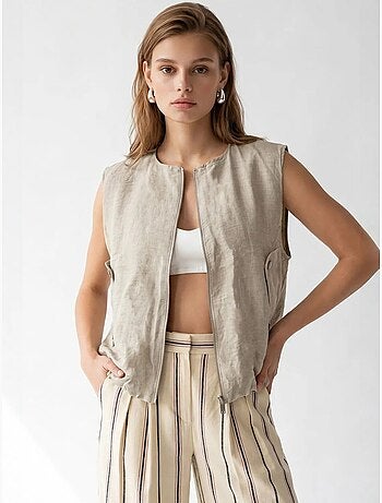 Gilet femme en popeline tissée, fermeture zippée mixray