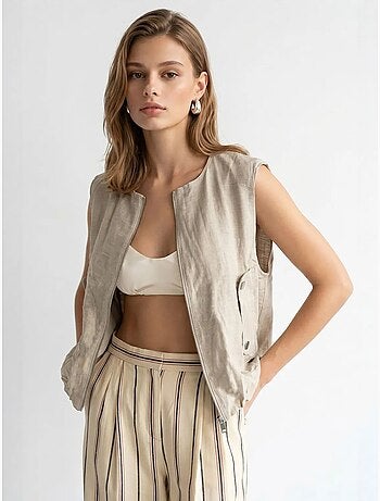 Gilet femme en popeline tissée, fermeture zippée mixray