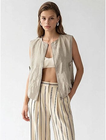 Gilet femme en popeline tissée, fermeture zippée mixray