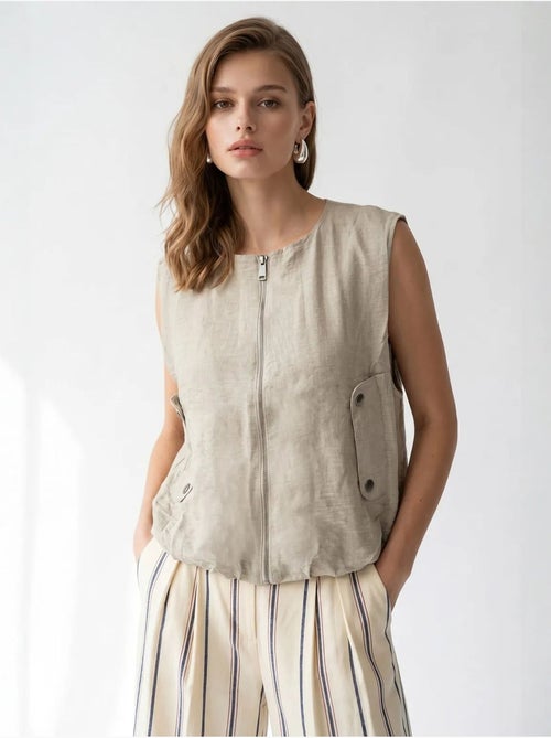 Gilet femme en popeline tissée, fermeture zippée mixray - Kiabi