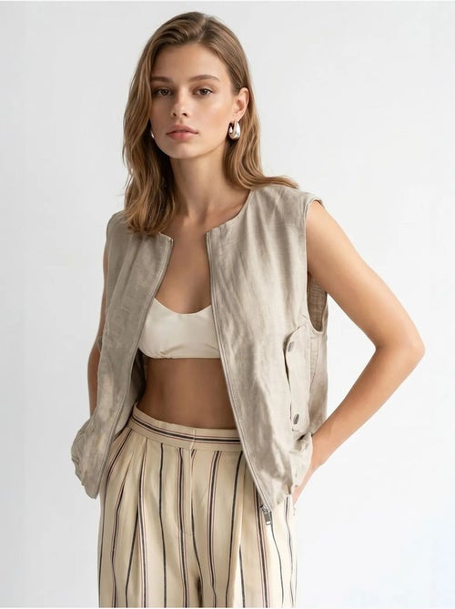 Gilet femme en popeline tissée, fermeture zippée mixray - Kiabi