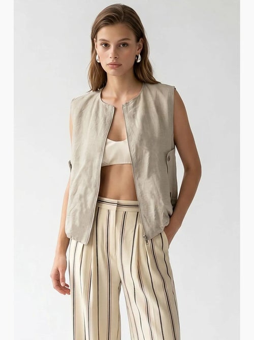 Gilet femme en popeline tissée, fermeture zippée mixray - Kiabi