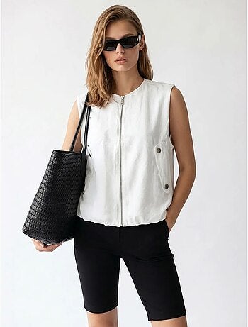 Gilet femme en popeline tissée, fermeture zippée mixray