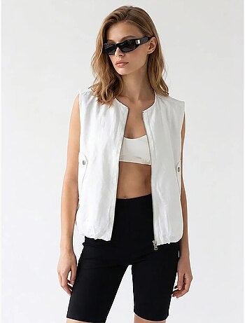 Gilet femme en popeline tissée, fermeture zippée mixray