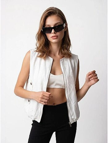 Gilet femme en popeline tissée, fermeture zippée mixray