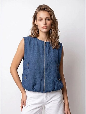 Gilet femme en popeline tissée, fermeture zippée mixray