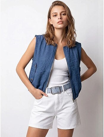 Gilet femme en popeline tissée, fermeture zippée mixray
