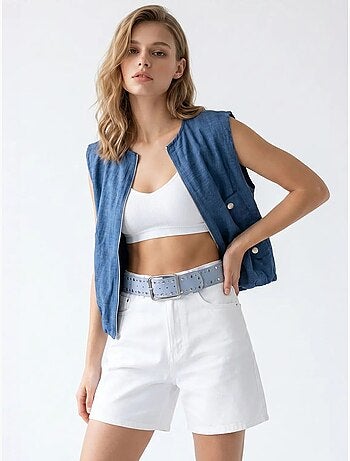 Gilet femme en popeline tissée, fermeture zippée mixray