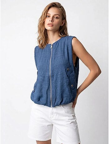 Gilet femme en popeline tissée, fermeture zippée mixray