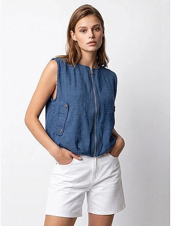 Gilet femme en popeline tissée, fermeture zippée mixray