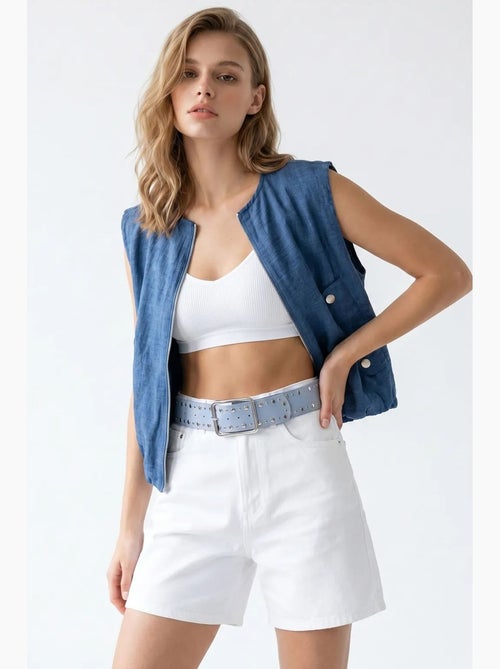Gilet femme en popeline tissée, fermeture zippée mixray - Kiabi Gilet femme en popeline tissée, fermeture zippée mixray - Kiabi