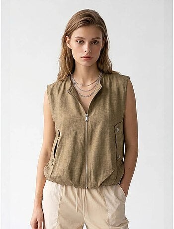 Gilet femme en popeline tissée, fermeture zippée mixray