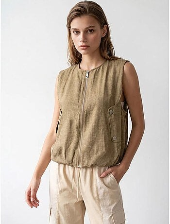 Gilet femme en popeline tissée, fermeture zippée mixray