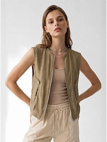 Gilet femme en popeline tissée, fermeture zippée mixray