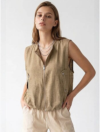 Gilet femme en popeline tissée, fermeture zippée mixray