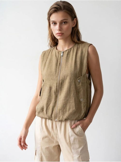 Gilet femme en popeline tissée, fermeture zippée mixray - Kiabi
