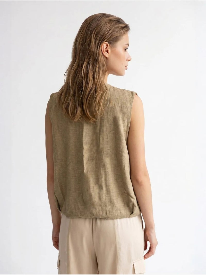Gilet femme en popeline tissée, fermeture zippée mixray Kaki - Kiabi