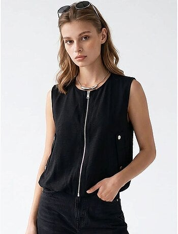 Gilet femme en popeline tissée, fermeture zippée mixray