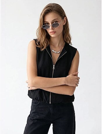 Gilet femme en popeline tissée, fermeture zippée mixray