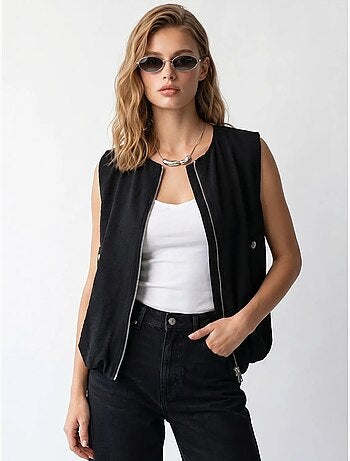 Gilet femme en popeline tissée, fermeture zippée mixray