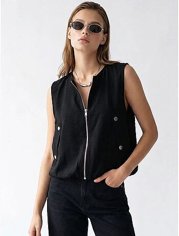 Gilet femme en popeline tissée, fermeture zippée mixray