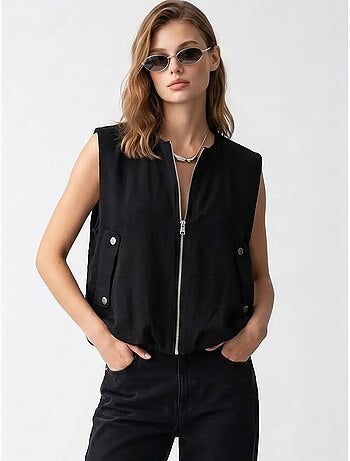 Gilet femme en popeline tissée, fermeture zippée mixray