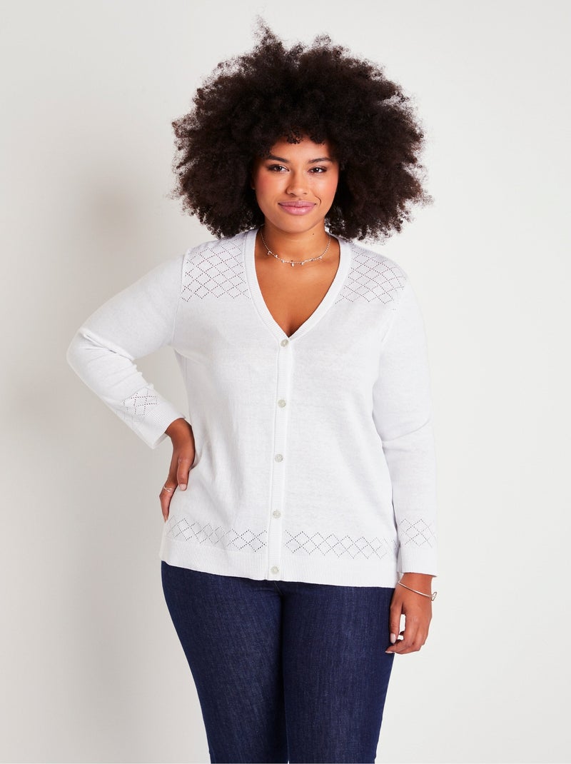 Gilet fin boutonné ajouré Beige - Kiabi