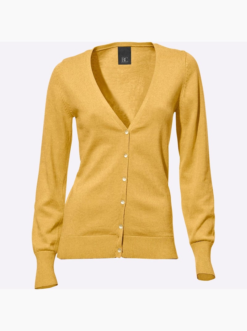 Gilet fin boutons imitation nacre - taille standard - helline Jaune moutarde - Kiabi