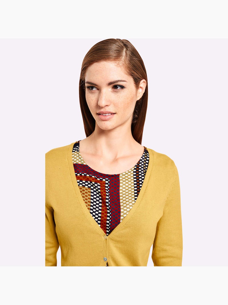 Gilet fin boutons imitation nacre - taille standard - helline Jaune moutarde - Kiabi