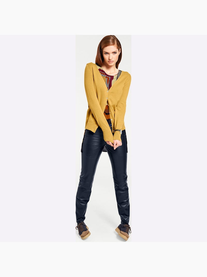 Gilet fin boutons imitation nacre - taille standard - helline Jaune moutarde - Kiabi