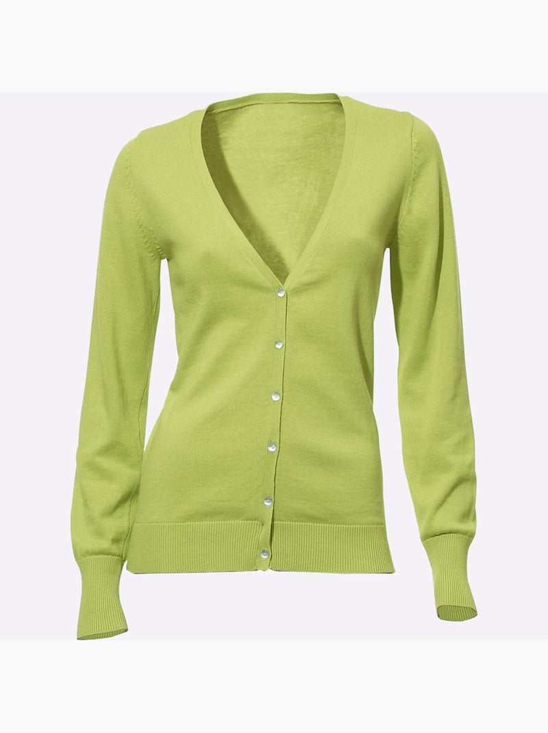 Gilet fin boutons imitation nacre - taille standard - helline Vert kiwi - Kiabi