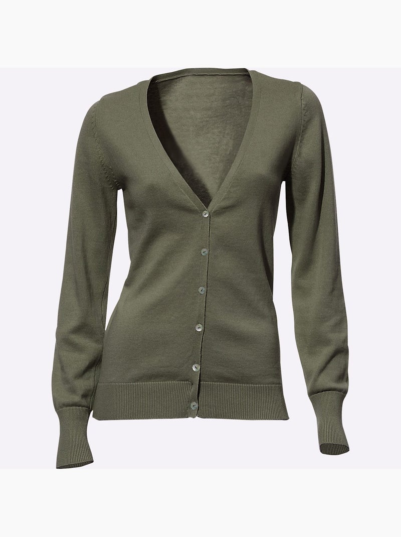 Gilet fin boutons imitation nacre - taille standard - helline Vert olive - Kiabi