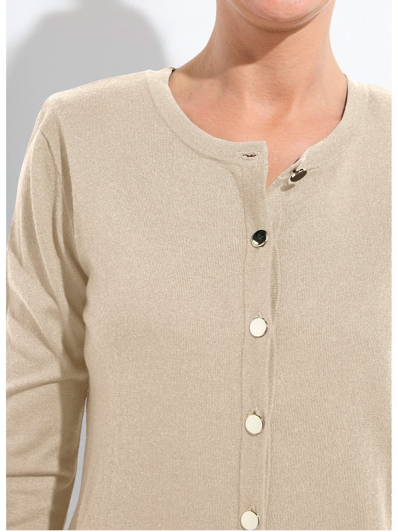 Gilet fin col rond avec laine mérinos - Afibel Beige - Kiabi