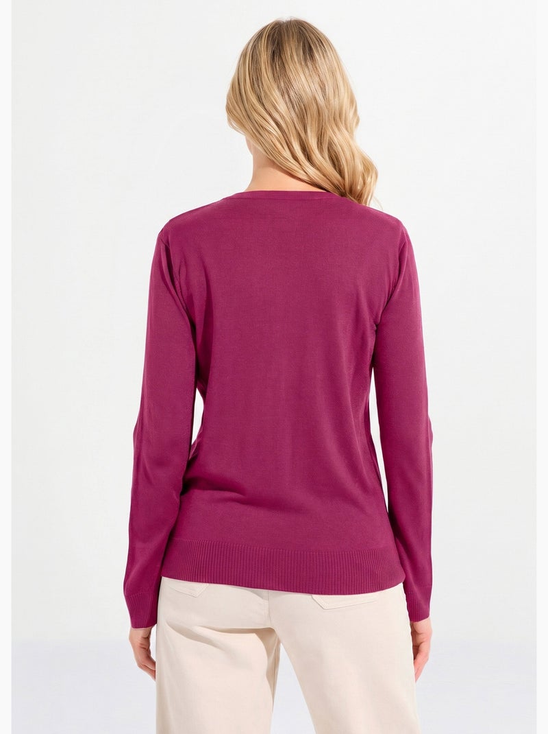 Gilet fin col rond avec laine mérinos - Afibel Violet - Kiabi