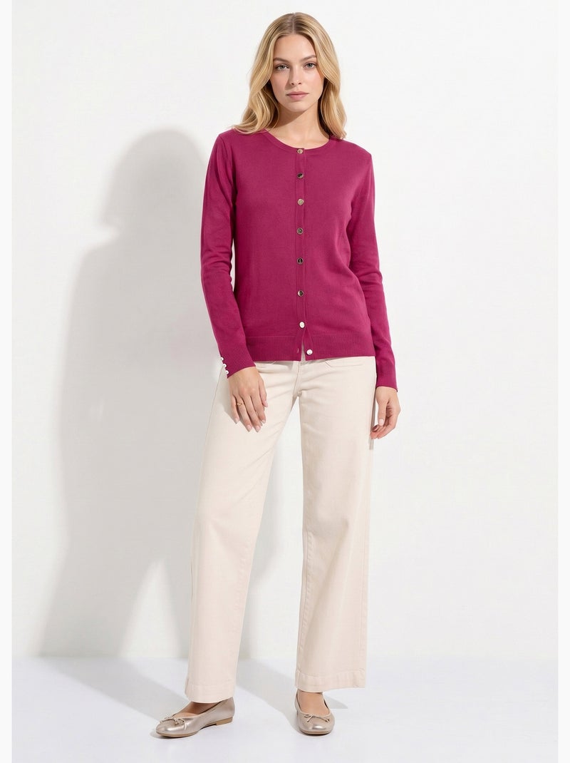 Gilet fin col rond avec laine mérinos - Afibel Violet - Kiabi