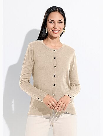 Gilet fin col rond boutonné jersey uni avec laine mérinos - Afibel