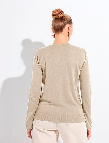 Gilet fin col rond boutonné jersey uni avec laine mérinos - Afibel