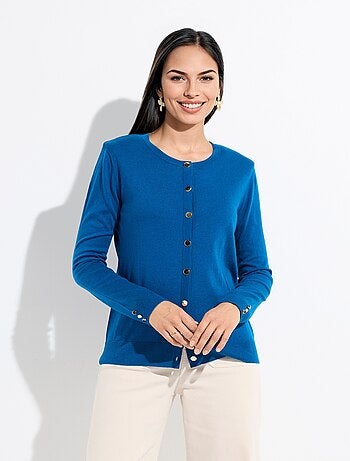 Gilet fin col rond boutonné jersey uni avec laine mérinos - Afibel