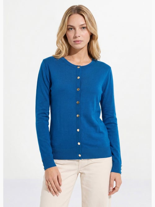 Gilet fin col rond boutonné jersey uni avec laine mérinos - Afibel - Kiabi