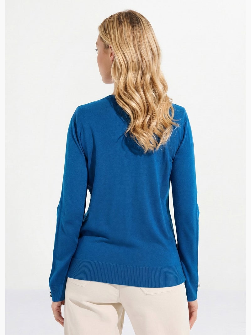 Gilet fin col rond boutonné jersey uni avec laine mérinos - Afibel Bleu canard - Kiabi