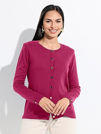 Gilet fin col rond boutonné jersey uni avec laine mérinos - Afibel