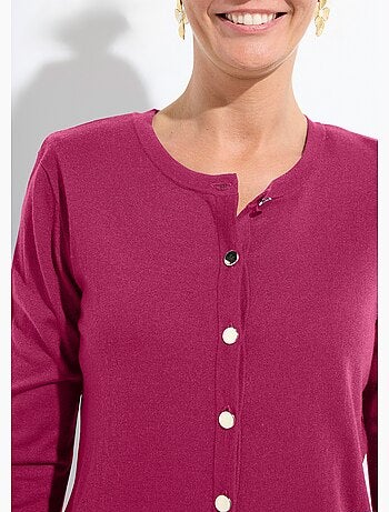 Gilet fin col rond boutonné jersey uni avec laine mérinos - Afibel