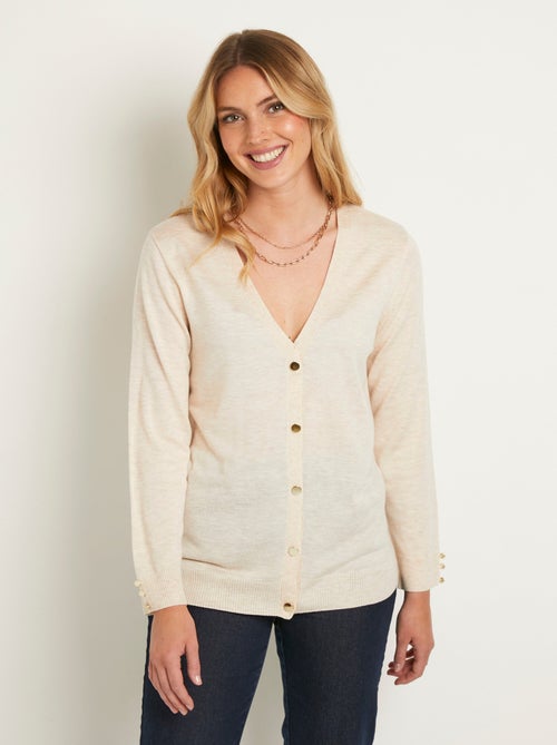 Gilet fin col V boutonné jersey uni avec laine mérinos - Afibel - Kiabi